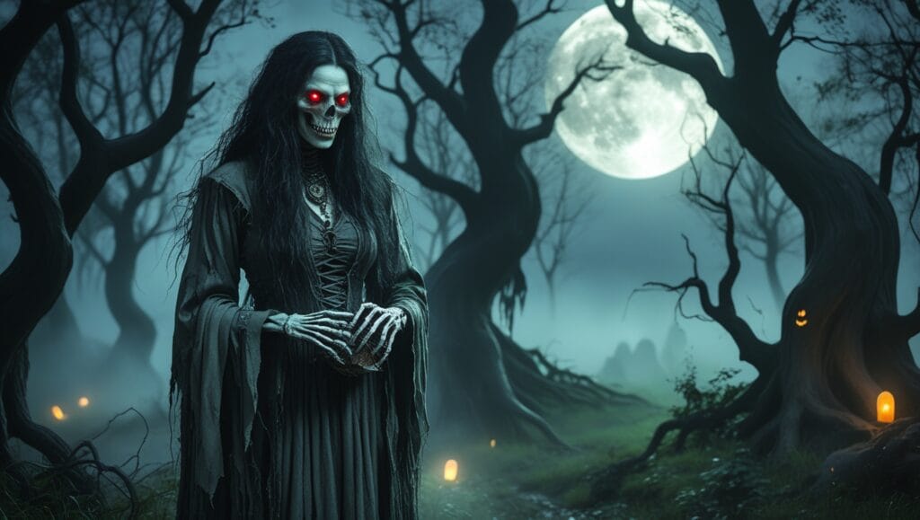 Witch tearing flesh in haunted forest